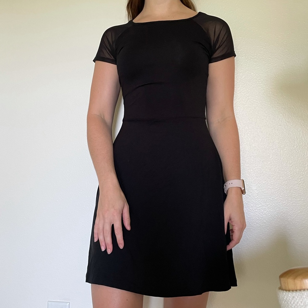 Mesh Sleeve Skater Dress